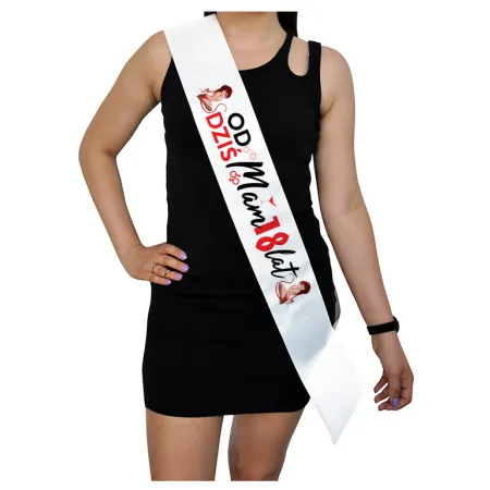 Szarfa BIAŁA Osiemnastka Od dziś mam 18 lat